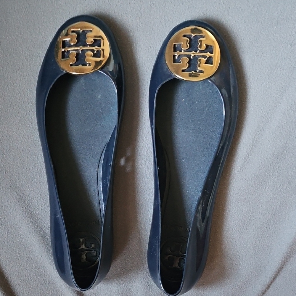 Tory Burch Dark Blue Flats with Gold Emblem